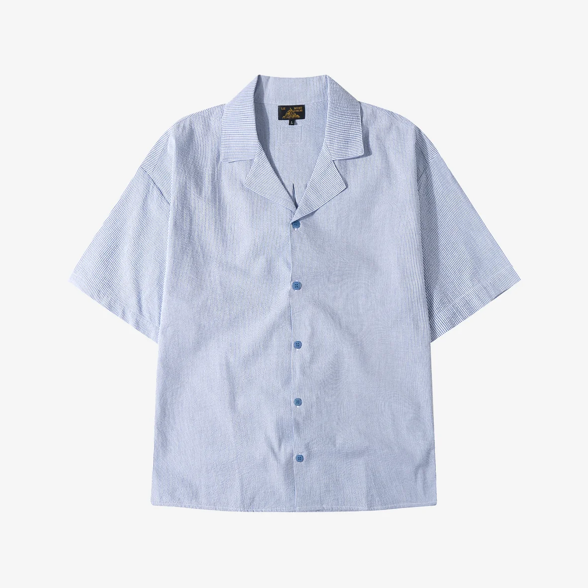 CARMINE - Short Sleeve Seersucker Shirt_Blue