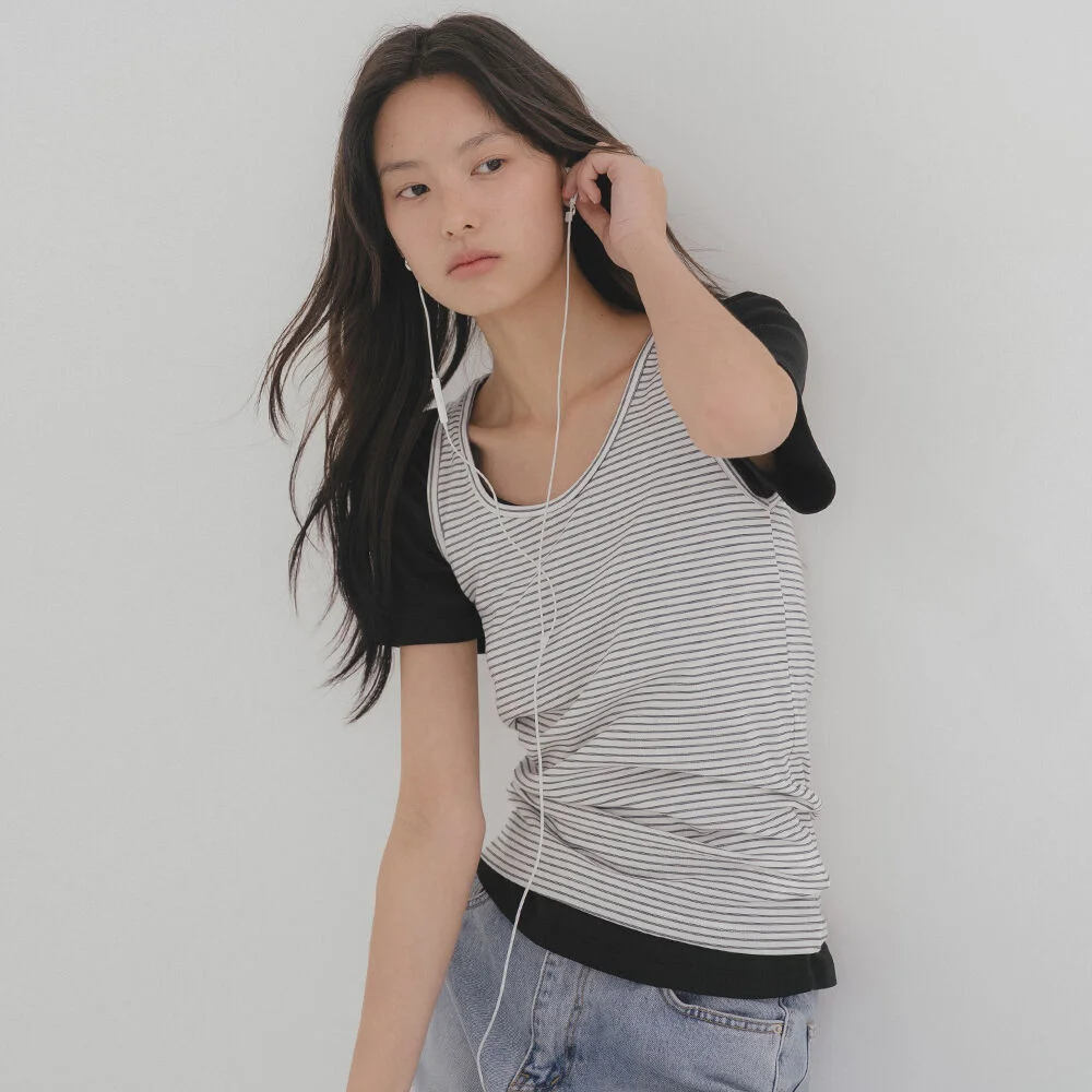 TFL 07 STRIPE SLEEVELESS _Ivory&Black