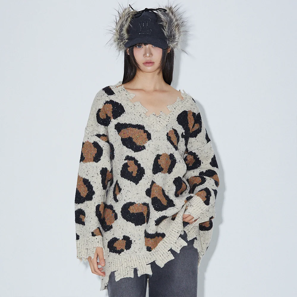 LEOPARD PRINT KNIT OVERSIZED T-SHIRT BEIGE BQ4KL005
