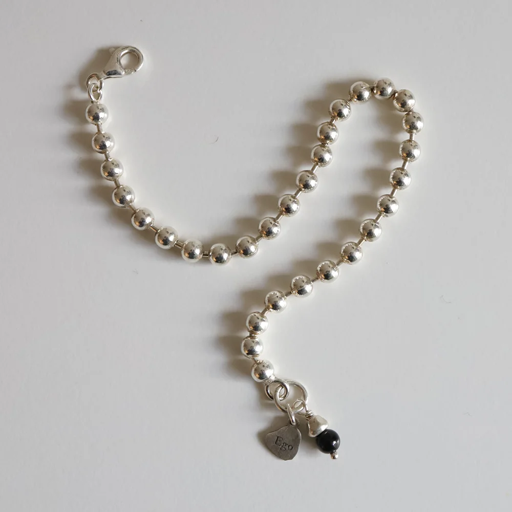 Onyx Silver Ball chain Bracelet
