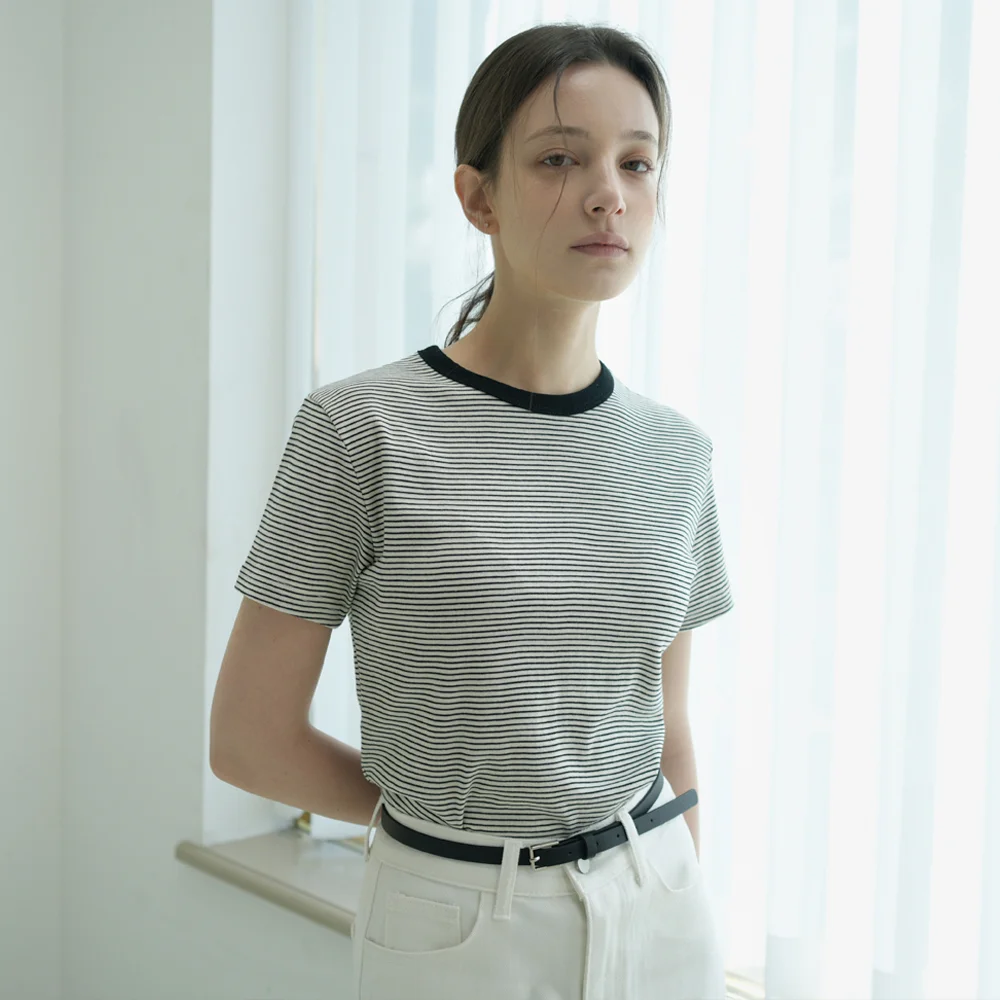 Stripe Ringer Cotton T-shirt (ivory)