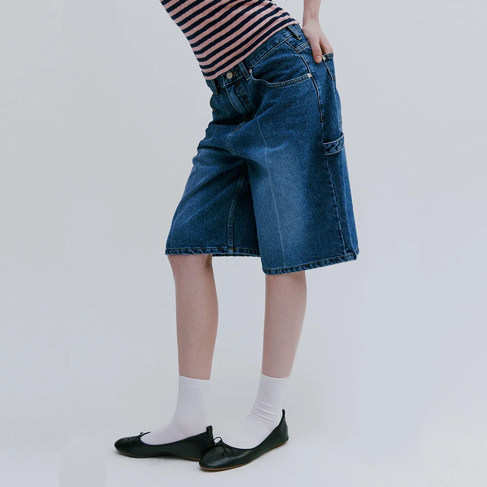 BERMUDA DENIM CARPENTER PANTS / BLUE