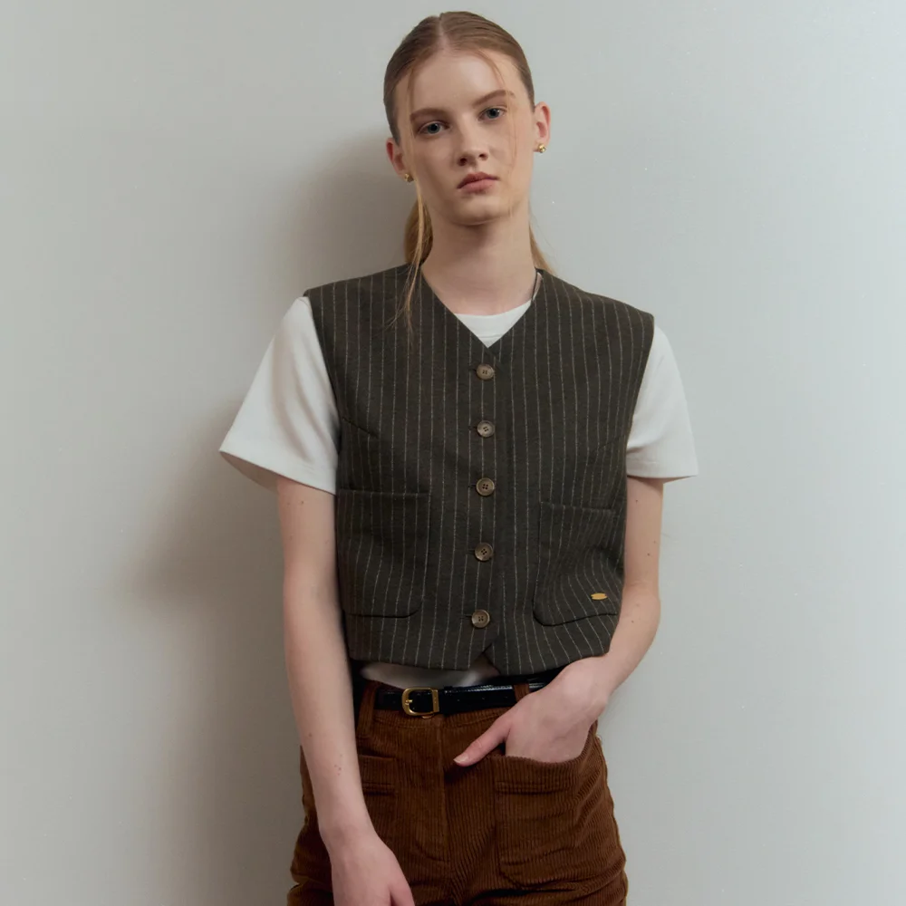 Garcon Stripe Vest Khaki