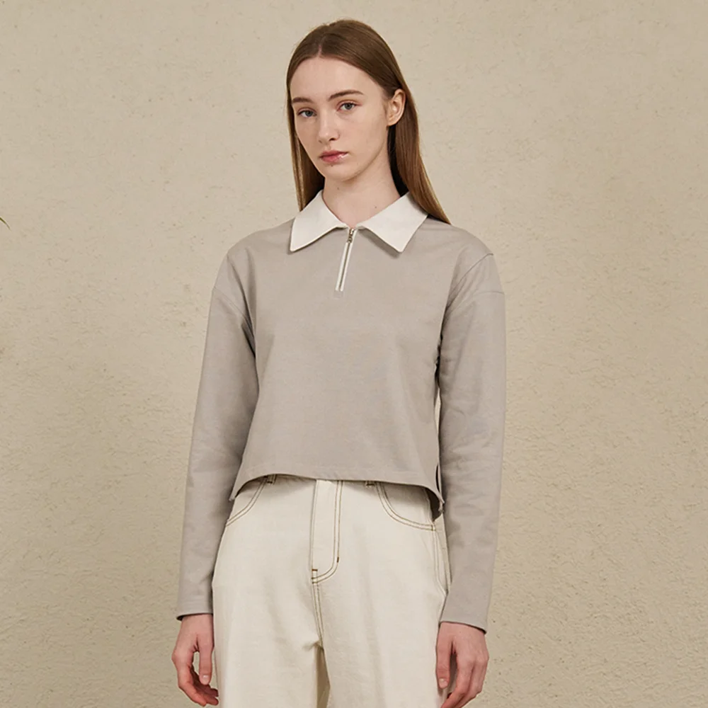 Shirt Collar Zip Up T-Shirts - L. Gray