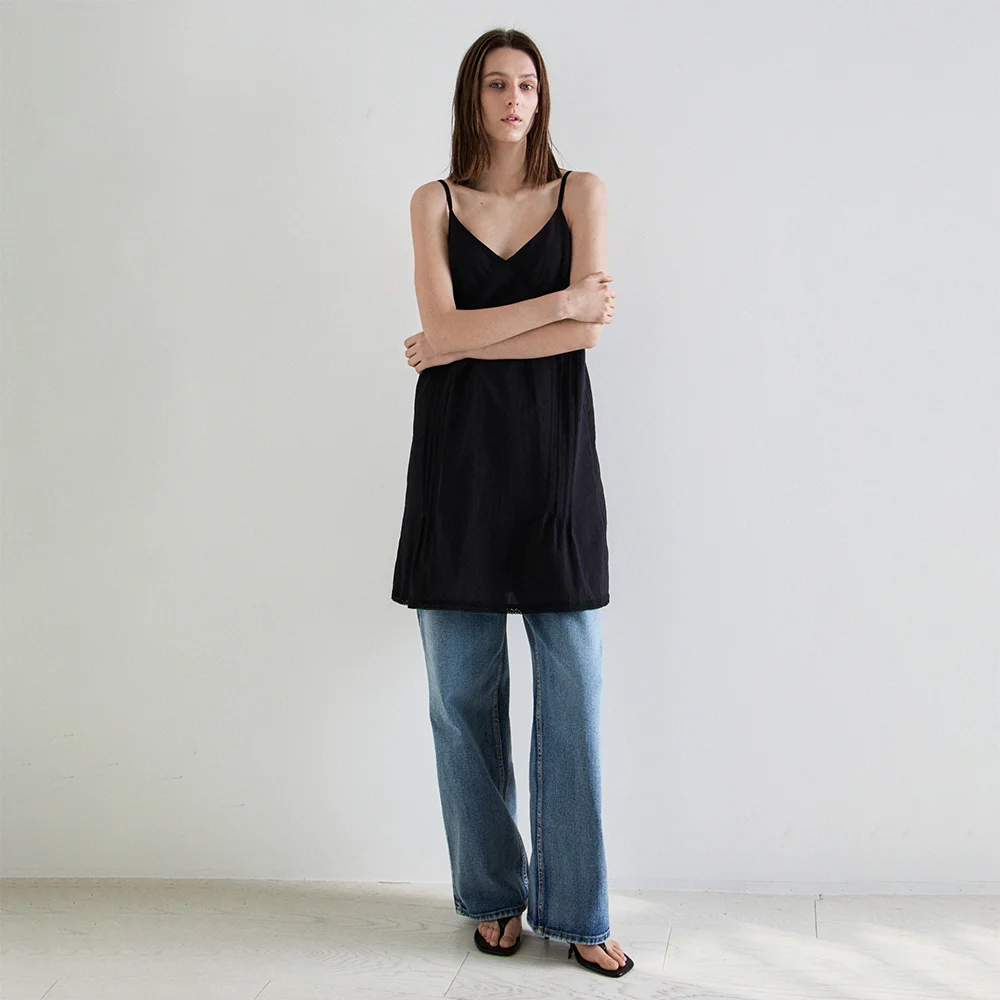 Lace tuck dress (Black)