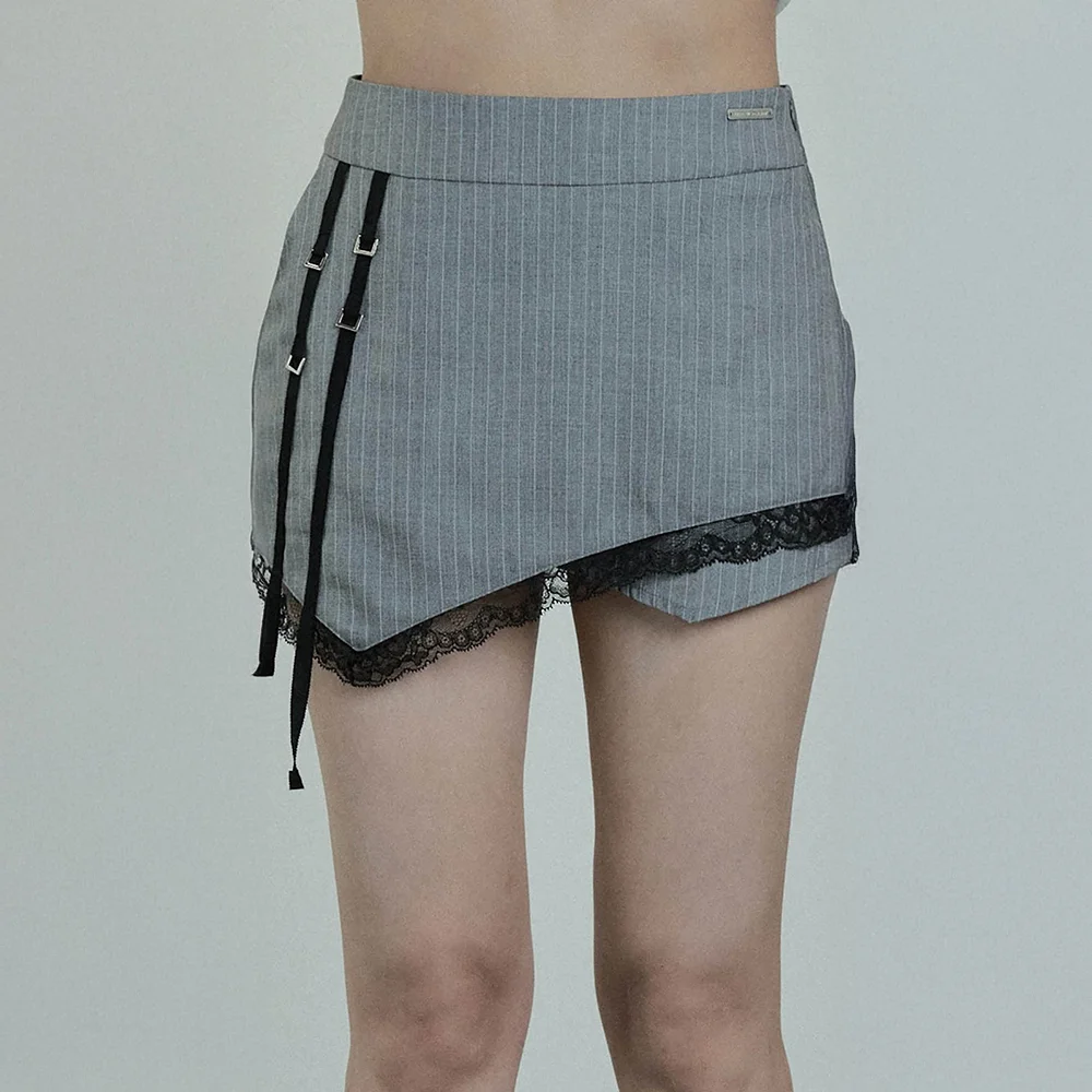Stripe Lace Short Skirt (Gray)