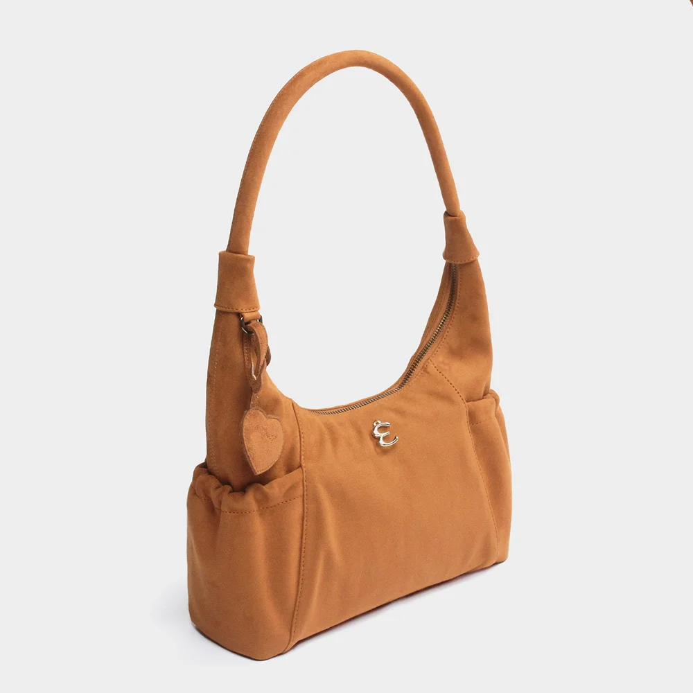 Suede Round Hobo Bag in Brown