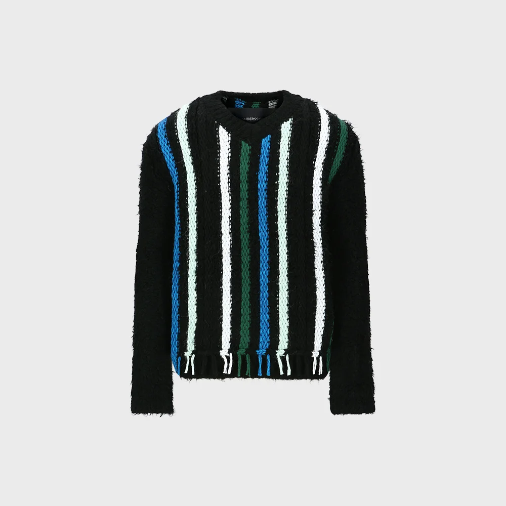 UNISEX V-NECK REVERSE STRIPE SWEATER atb1350u(BLACK)