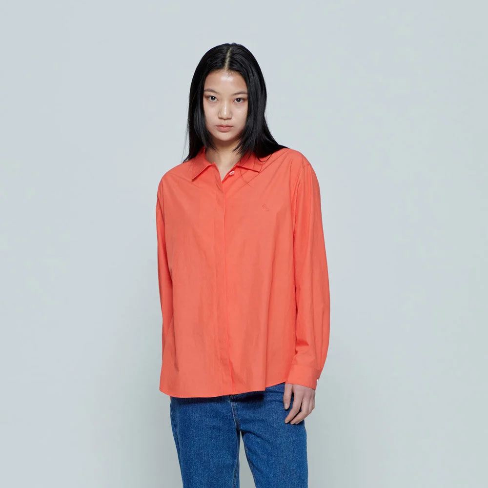 超大版型 純棉 襯衫 (Orange Red)