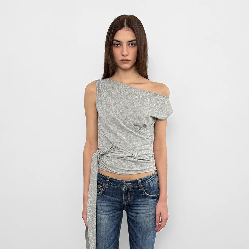 One-Shoulder Strap Sleeveless_Melange grey