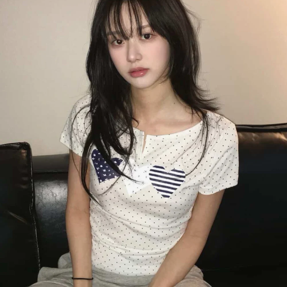 Race Dot Point Heart T-shirt White