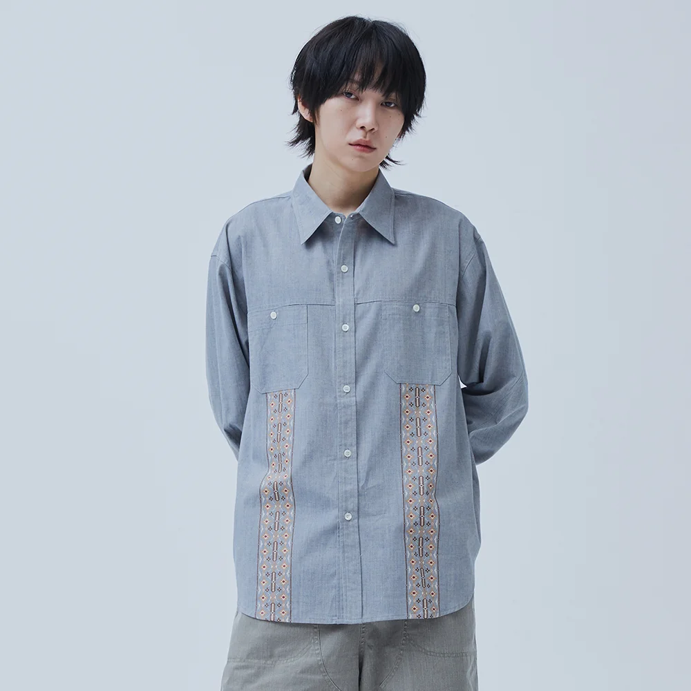 Navaho Pringting Long Sleeve Shirt Navy