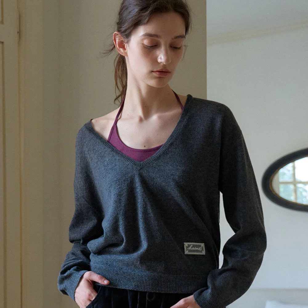 LUEN DEEP V_NECK KNIT 3COL_CHARCOAL