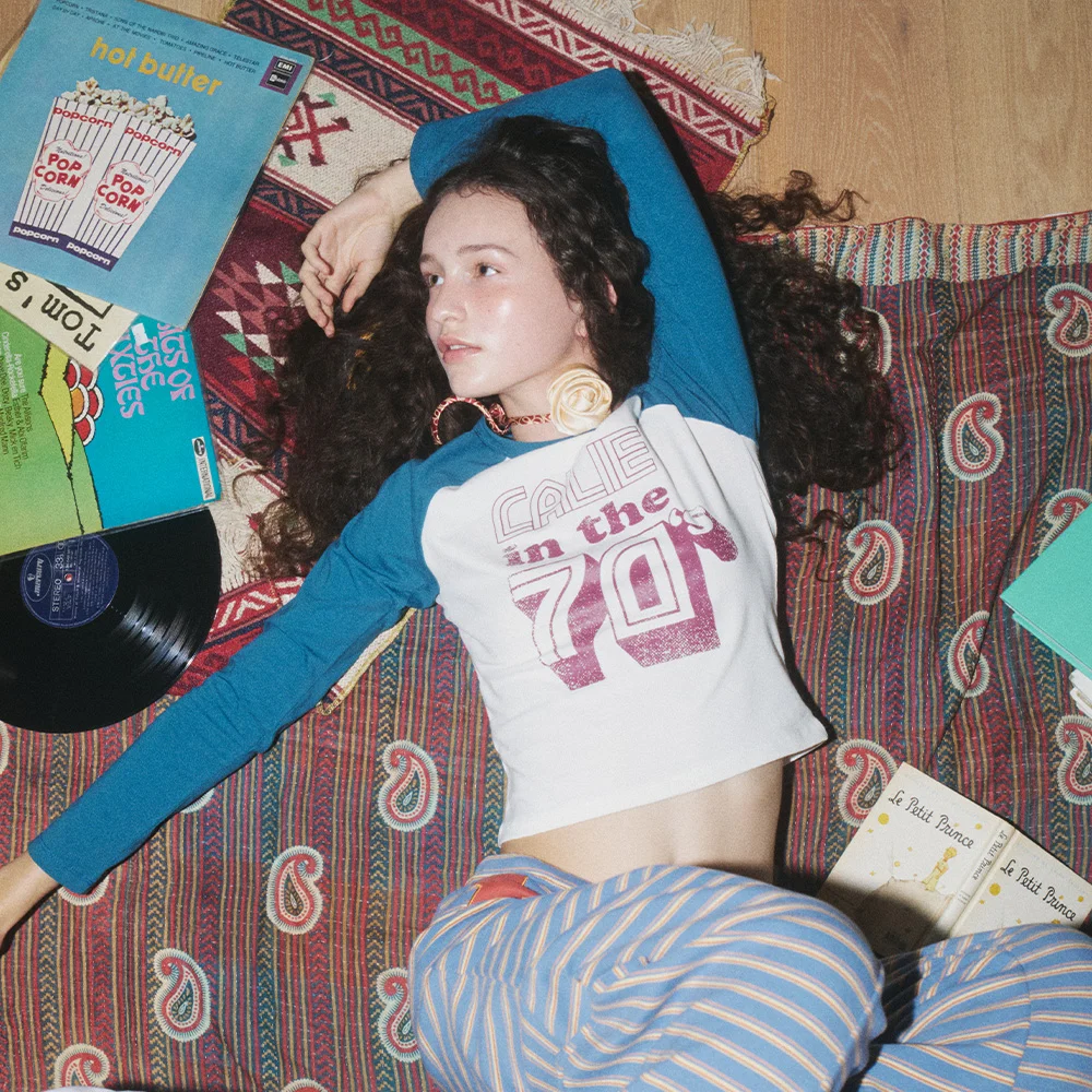 COLORBLOCK RAGLAN CROP T-SHIRT BLUE