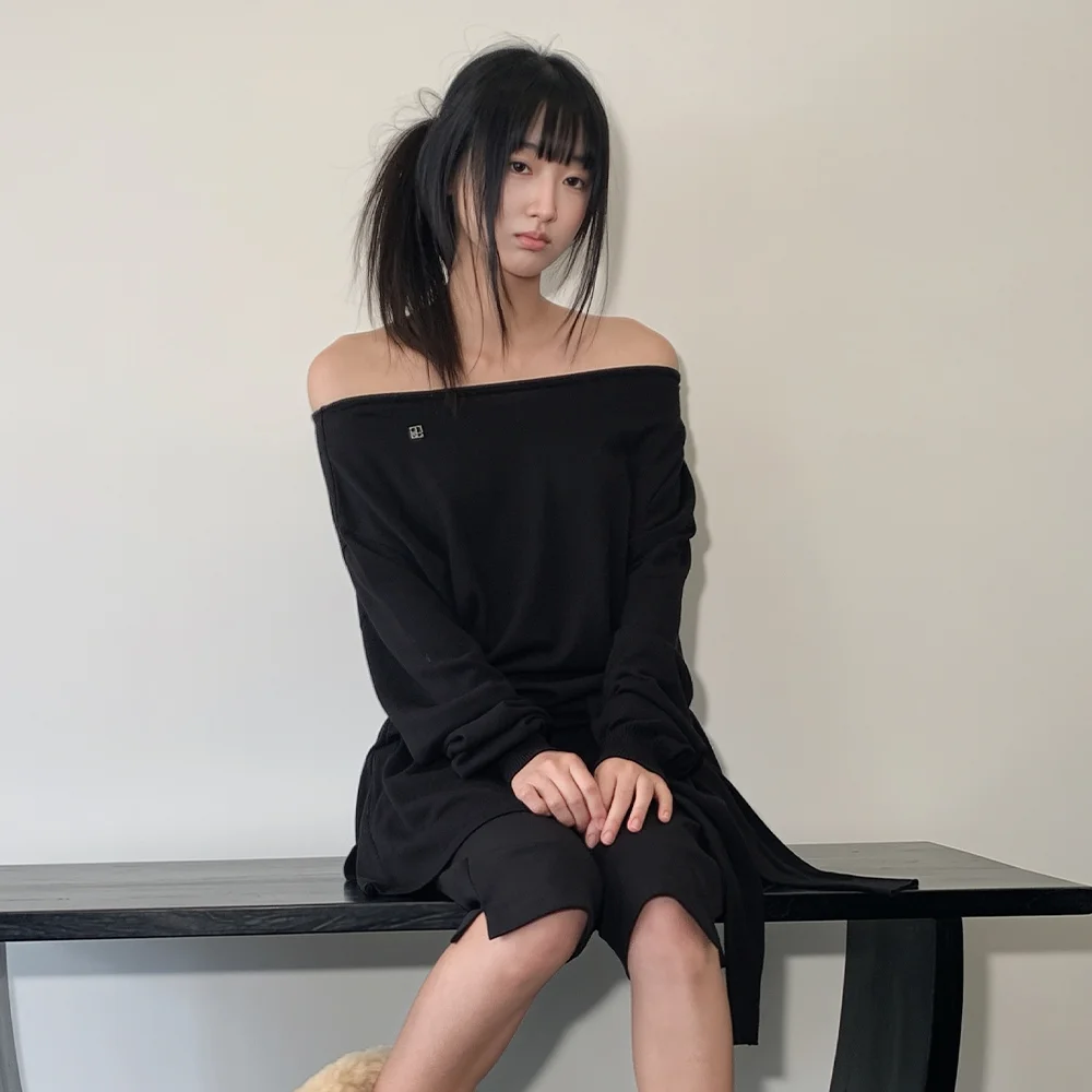 Fluid Tie Knit Dress (Black)