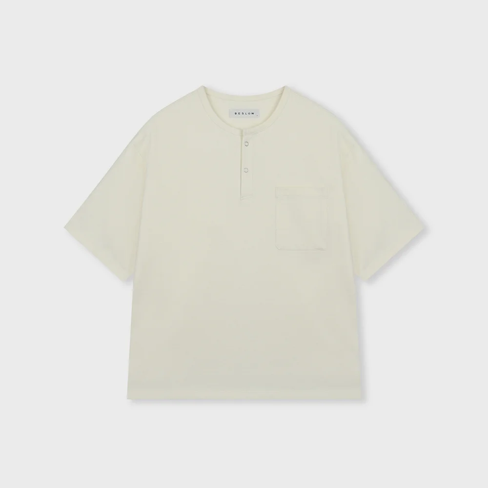 LOOSE FIT HENLEY NECK T-SHIRT IVORY