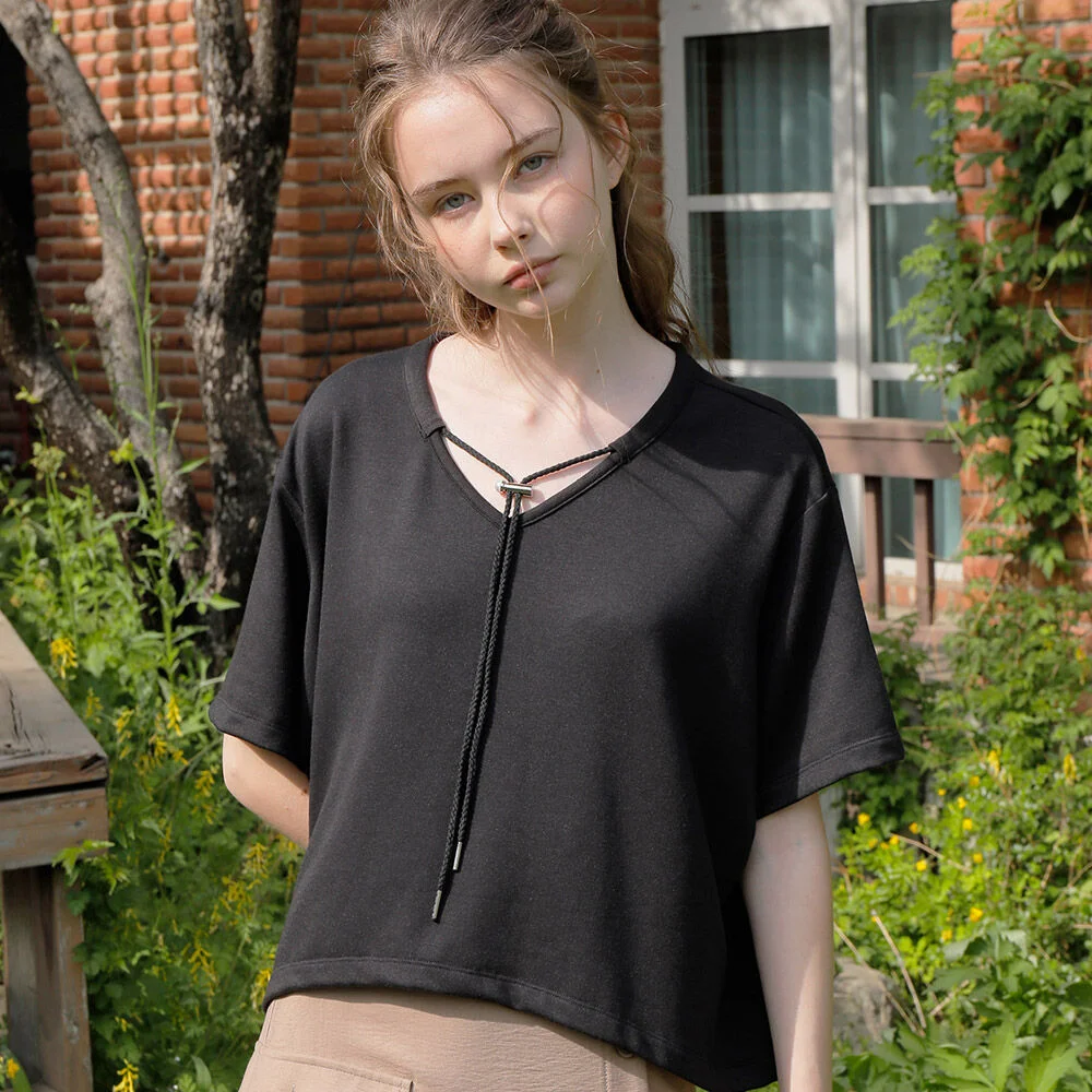 STRING PEARL POINT T-SHIRT_BLACK