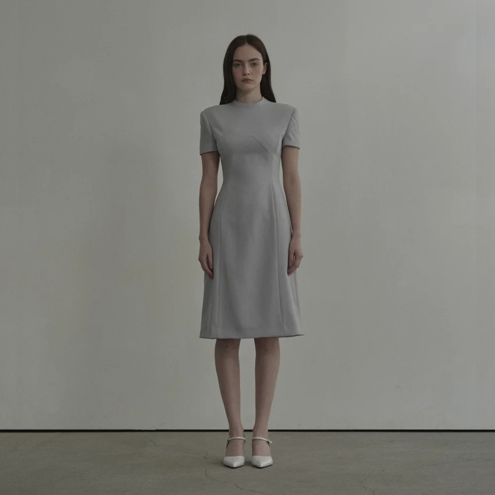 Half Neck Tailored Long Suit Dress - Sky Blue