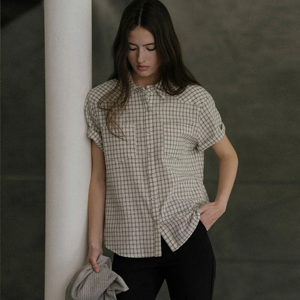 Seersucker check shirt _Ivory