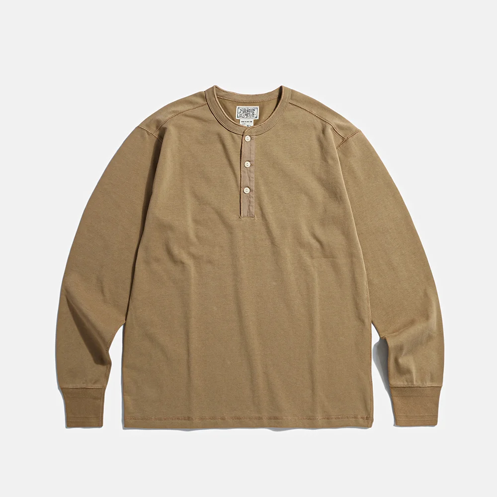 Vintage Long Sleeve Henley Shirt Camel