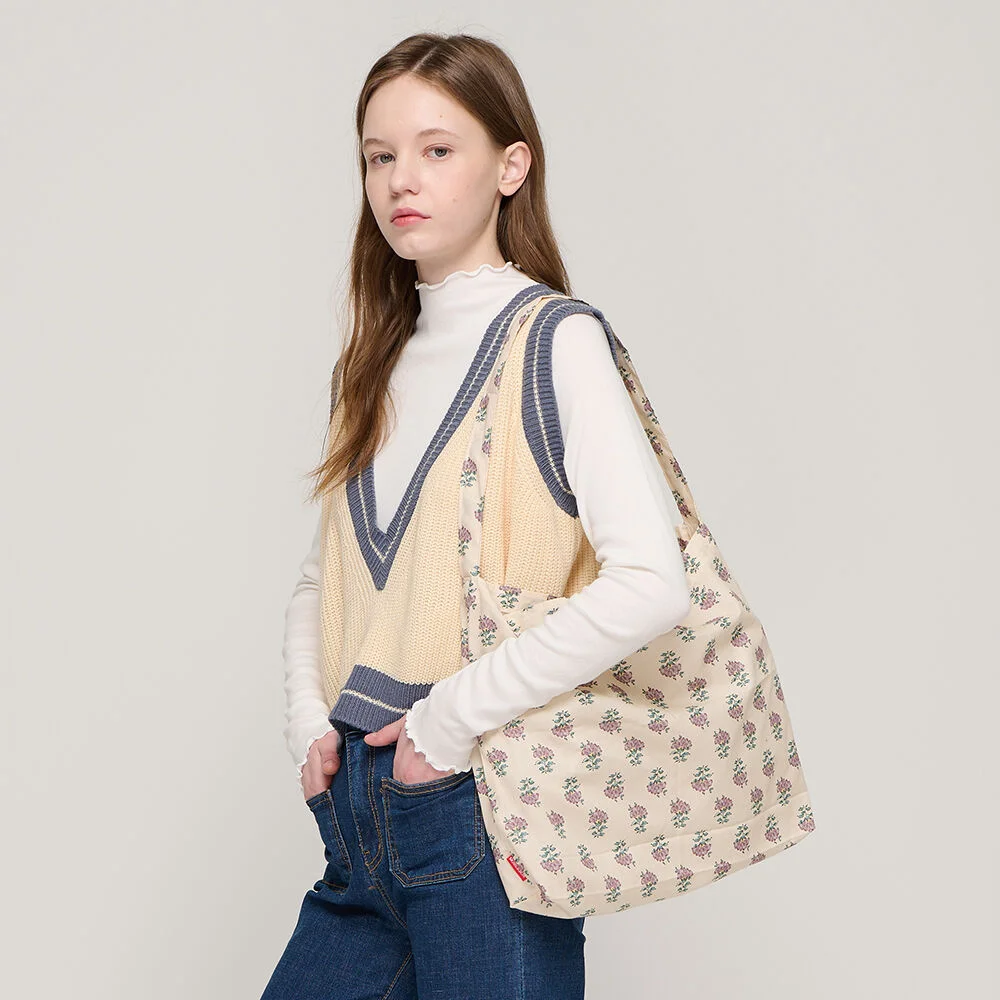 花卉 肩部 環保袋 (象牙色)