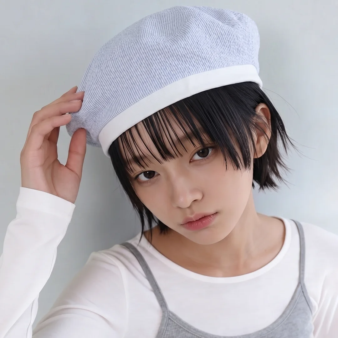 花卉 圖案 尺寸 調節 肩帶 夏季 貝雷帽 PLATE BERET / STRAP / LINE SEERSUCKER / SKY