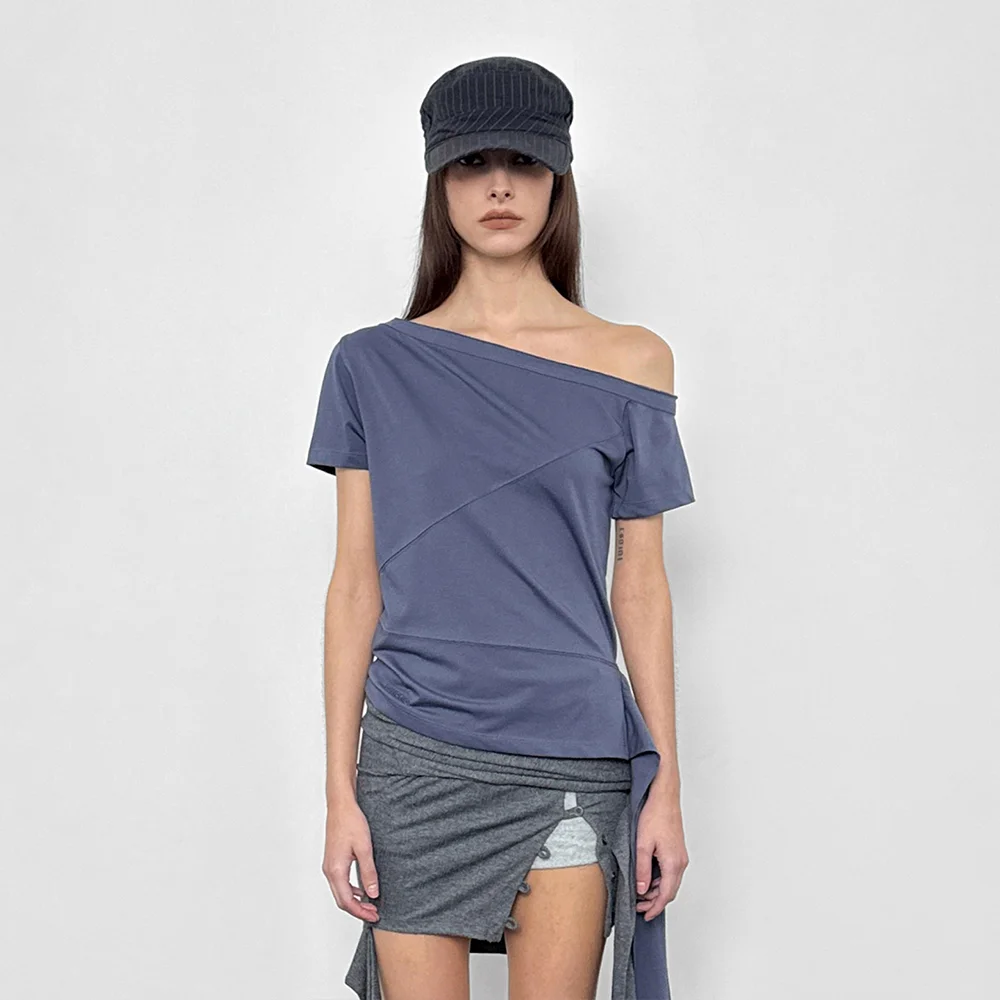 One-Shoulder Strap Tee_Blue