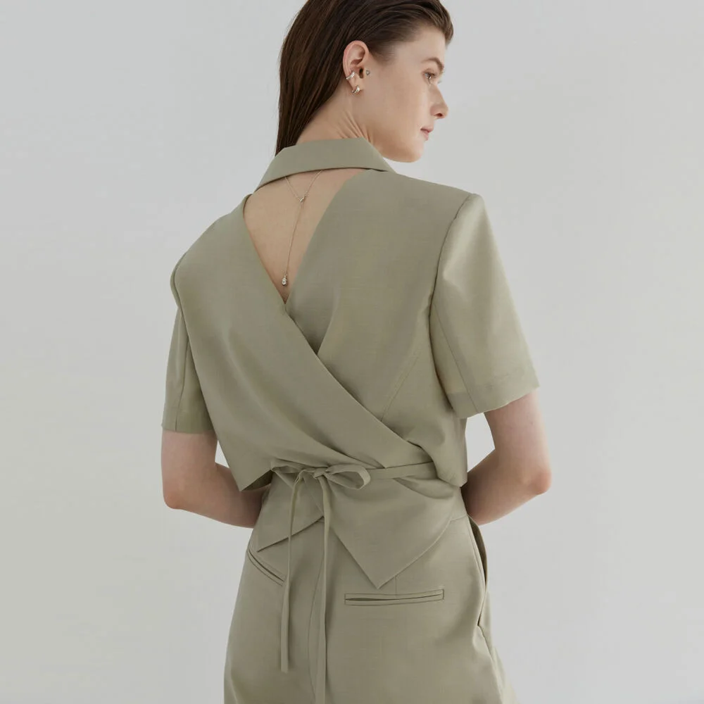 TWO WAY BACK POINT SUMMER WOOL JACKET - GREEN