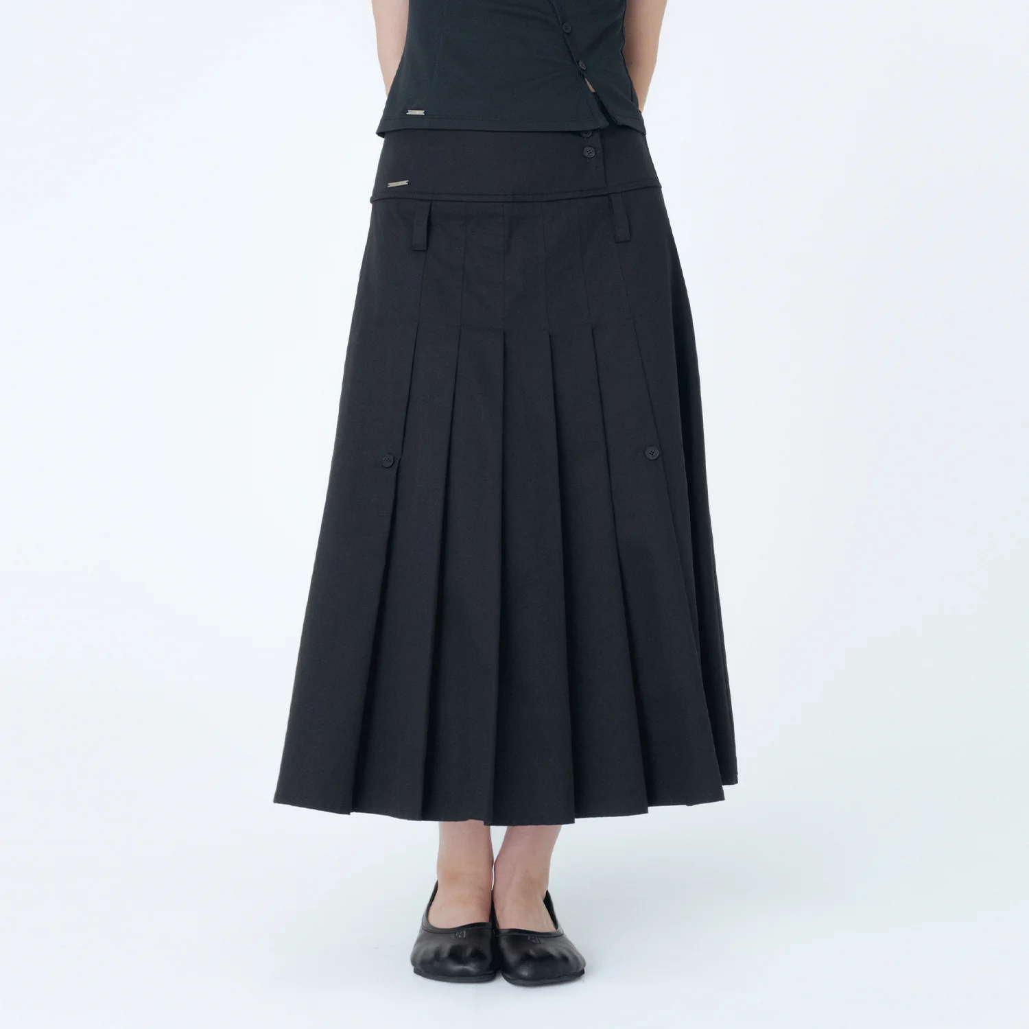 Layered pleats maxi skirt BLACK