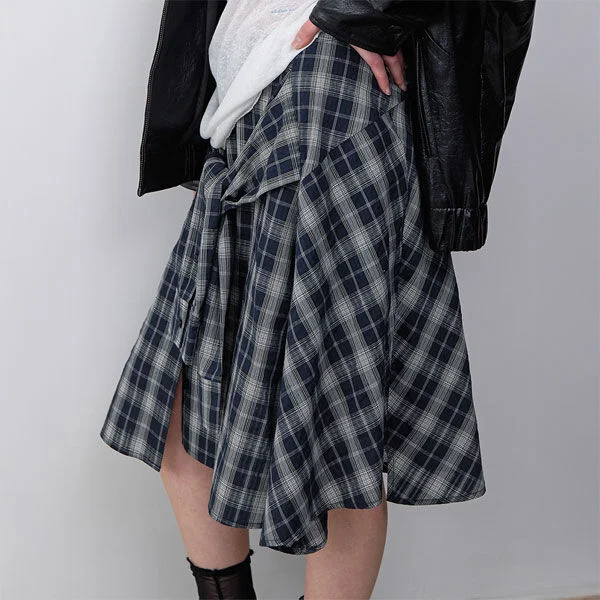 CHECK TIED IRREGULAR SKIRT (SK-5072)