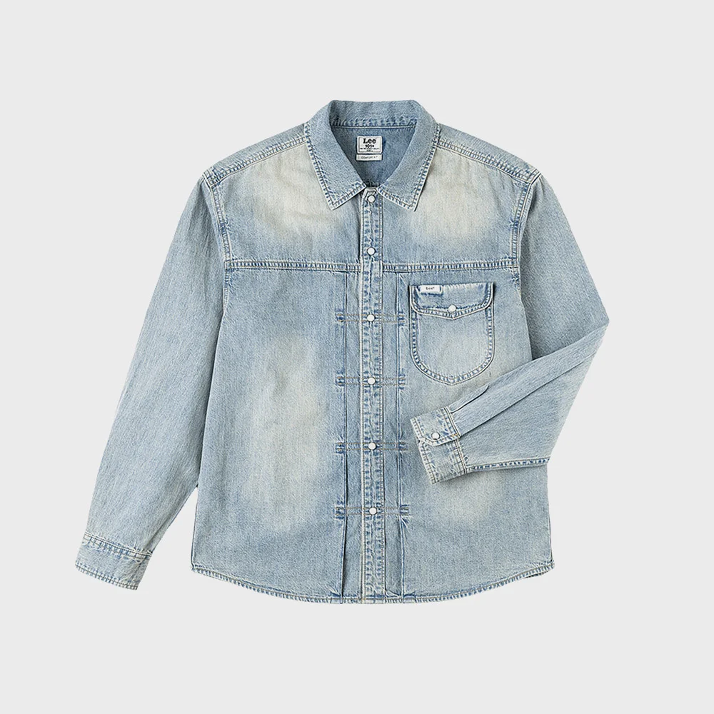 牛仔 Pearl Snap 牛仔 襯衫 靛藍 淺