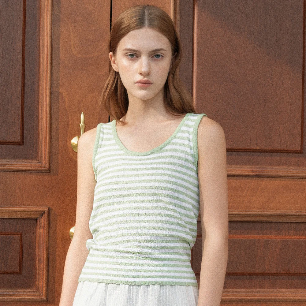 Round Stripe Knit Sleeveless (Yellow_green)