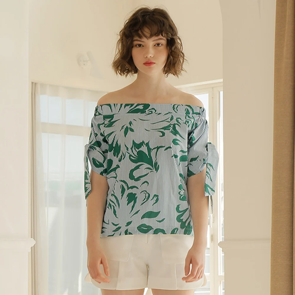 TIED SLEEVE OFFSHOULDER BLOUSE_SKY BLUE