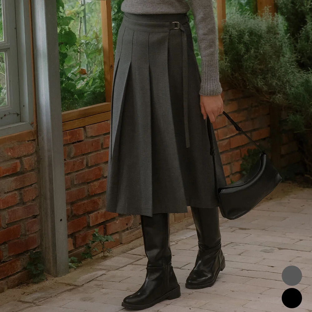 Belt midi pleats skirt TIFA03SK01_2color