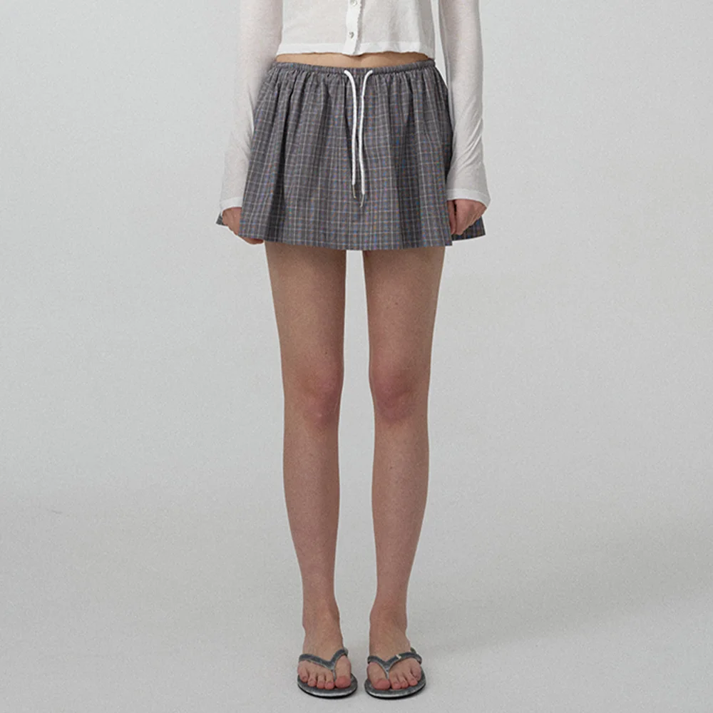 Eddy Check Drawstring Skirt_Grey