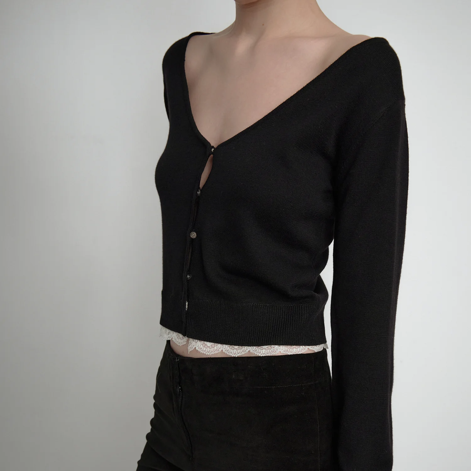 BELIN Lace-Layered Cardigan Black