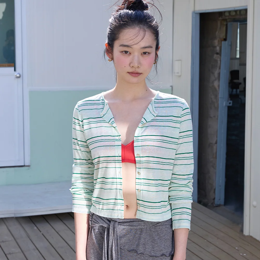 Stripe Sheer Cardigan Mint green
