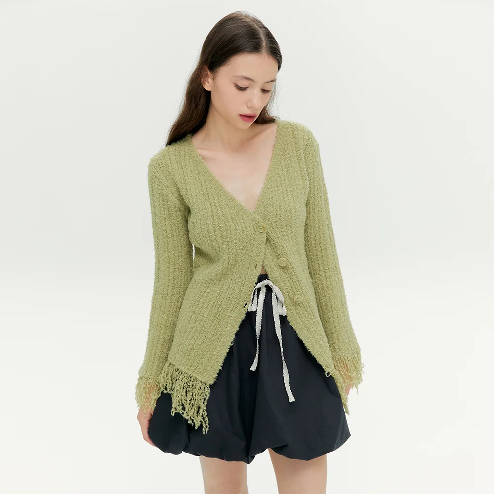 FRINGE KNIT CARDIGAN (OLIVE)
