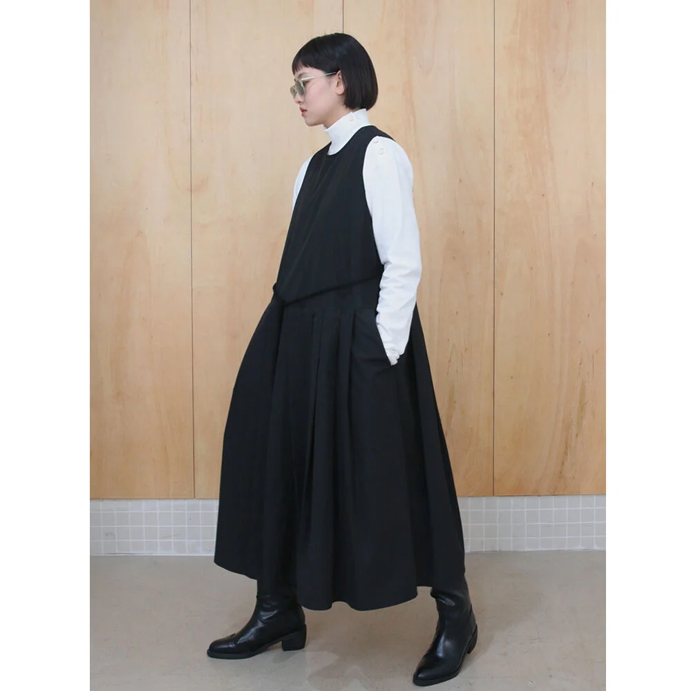 Low Gathers Long Dress / Mix Black