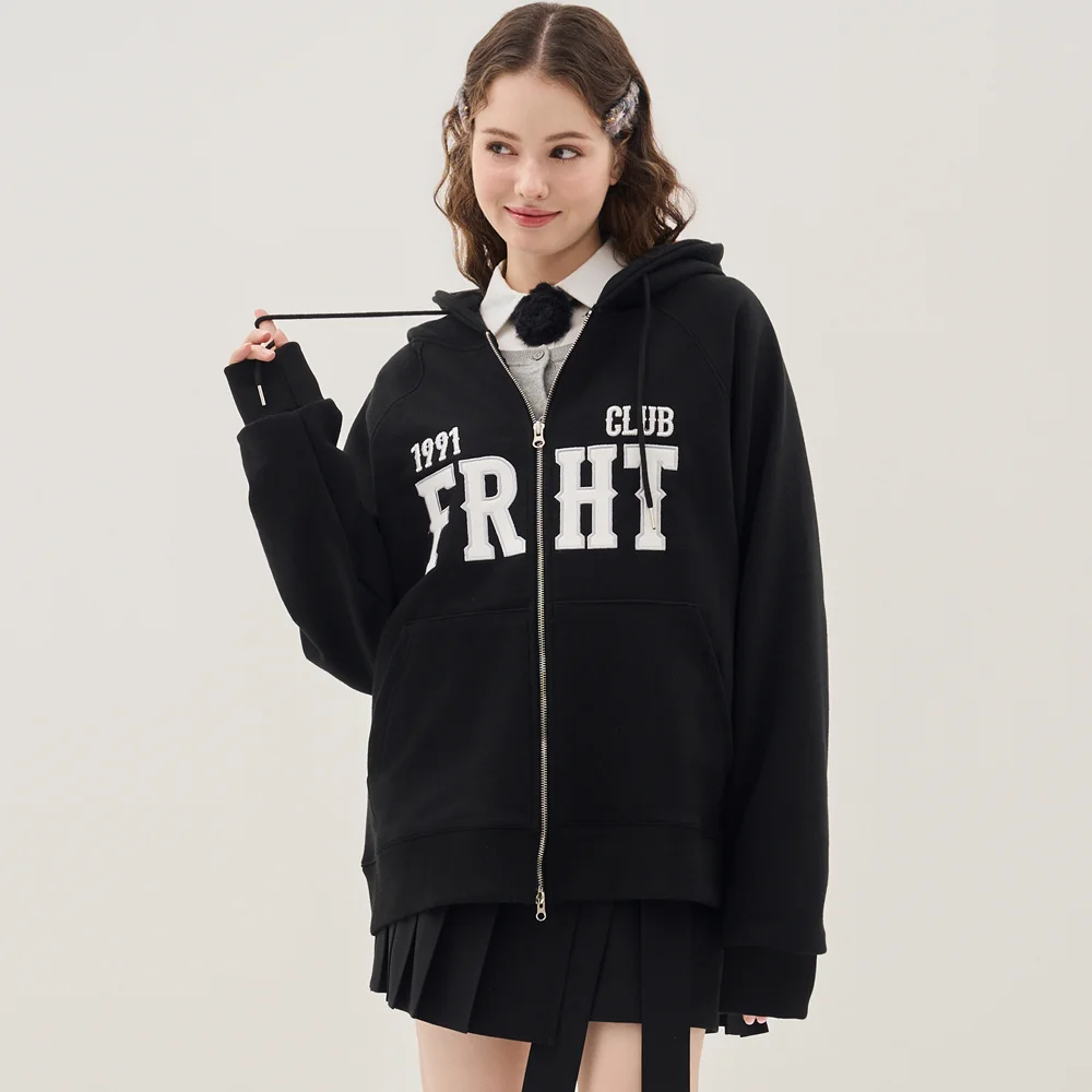 2WAY LOGO PATCH RAGLAN HOOD ZIP-UP_BLACK