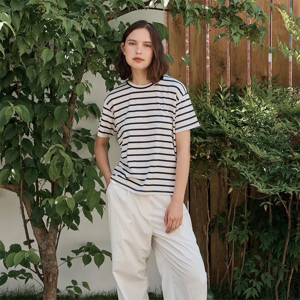 Tencel Stripe T-Shirt _Ivory