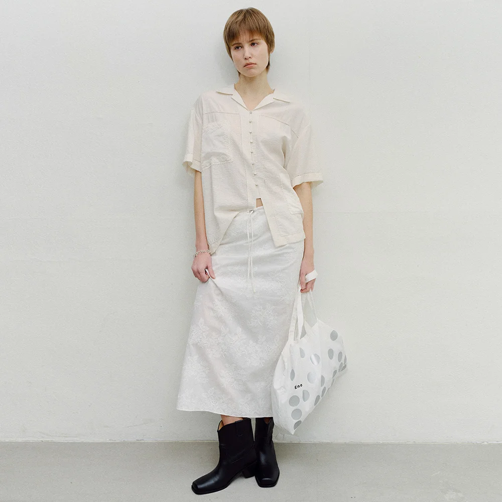 POCKET EMBROIDERY PATCH HALF SLEEVE SHIRT - IVORY