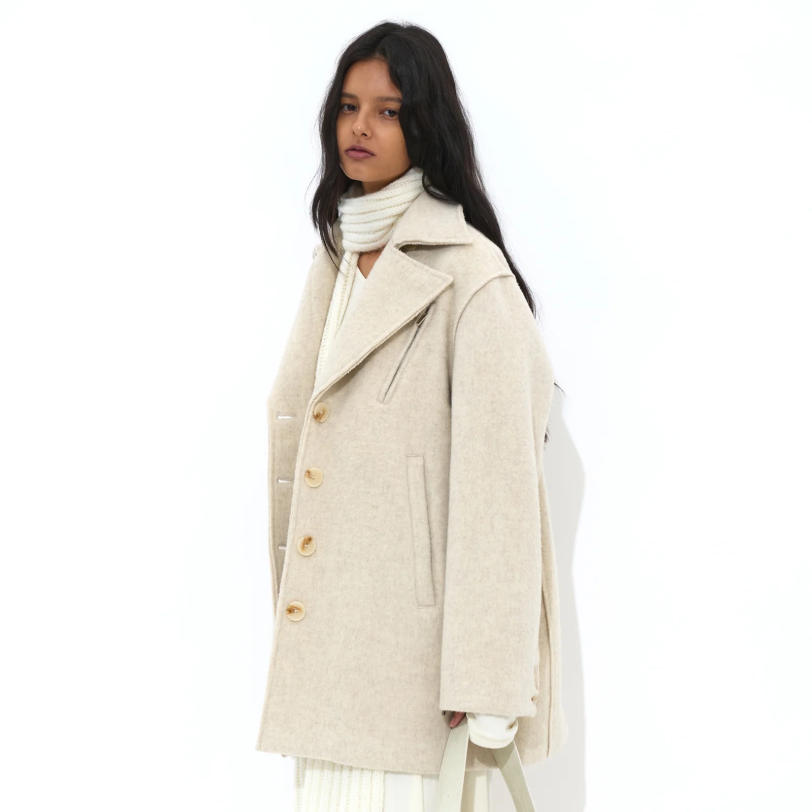 WOOL-BLEANDED CUT OFF HALF COAT_IVORY