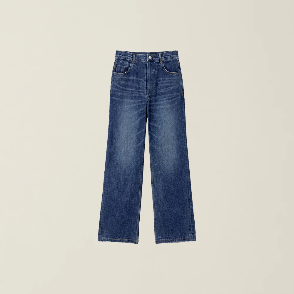 E05 WOMENS BOOT CUT DENIM PANTS WASHED BLUE