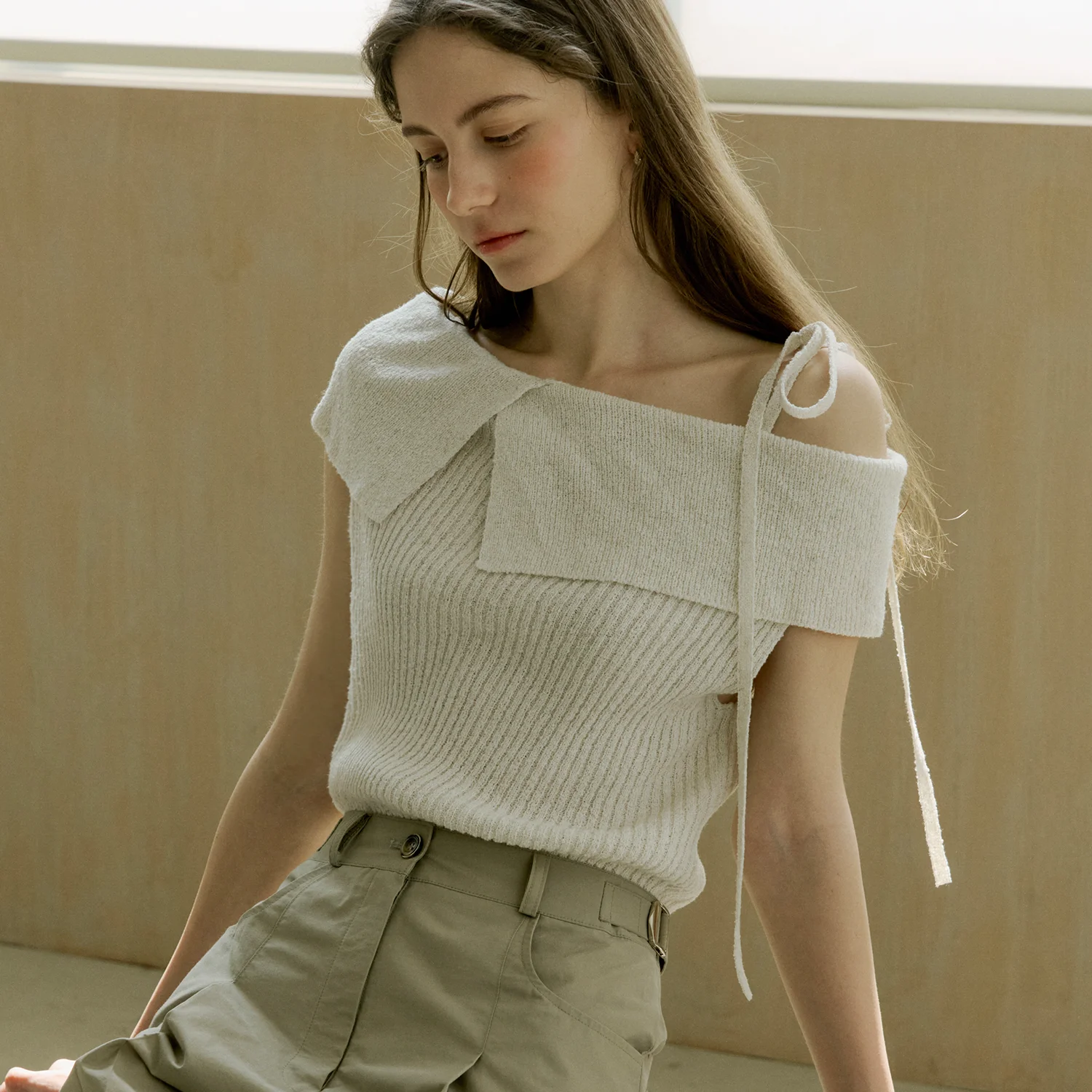 comos 1430 off-shoulder ribbon knit (cream)