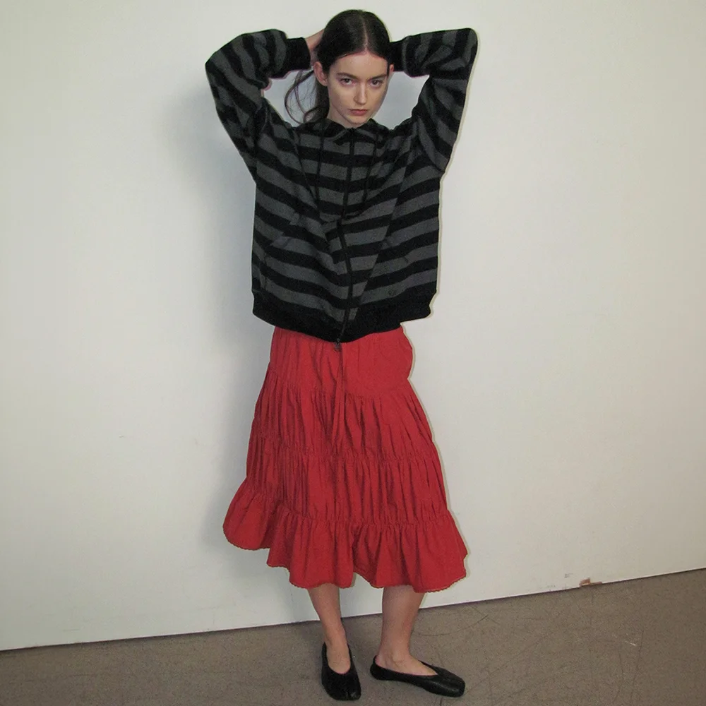 PWC LACE TRIM TIERED MIDI SKIRT_CHILI
