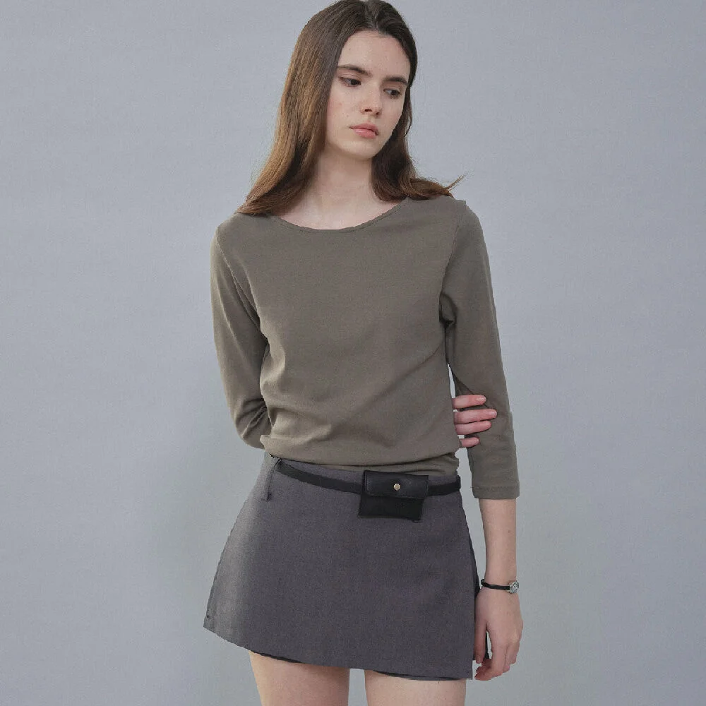 LAYER BOAT NECK TEE _Khaki