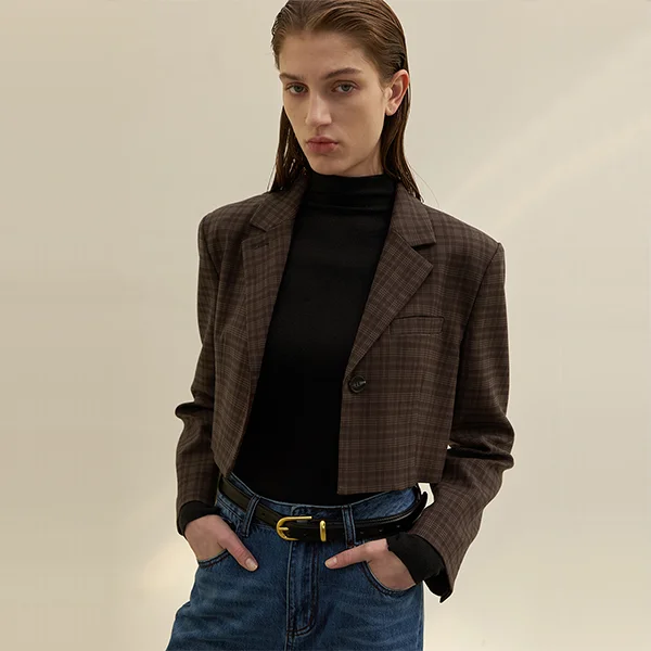 ROE CHECK SET-UP CROP TAILORED JACKET (JK-2873)