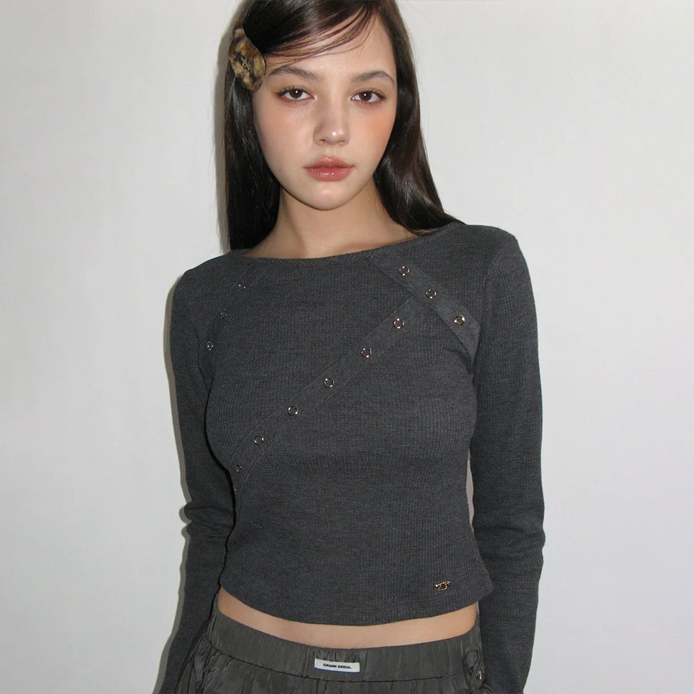 EYELET TAPE WAFFLE T-SHIRT_CHARCOAL