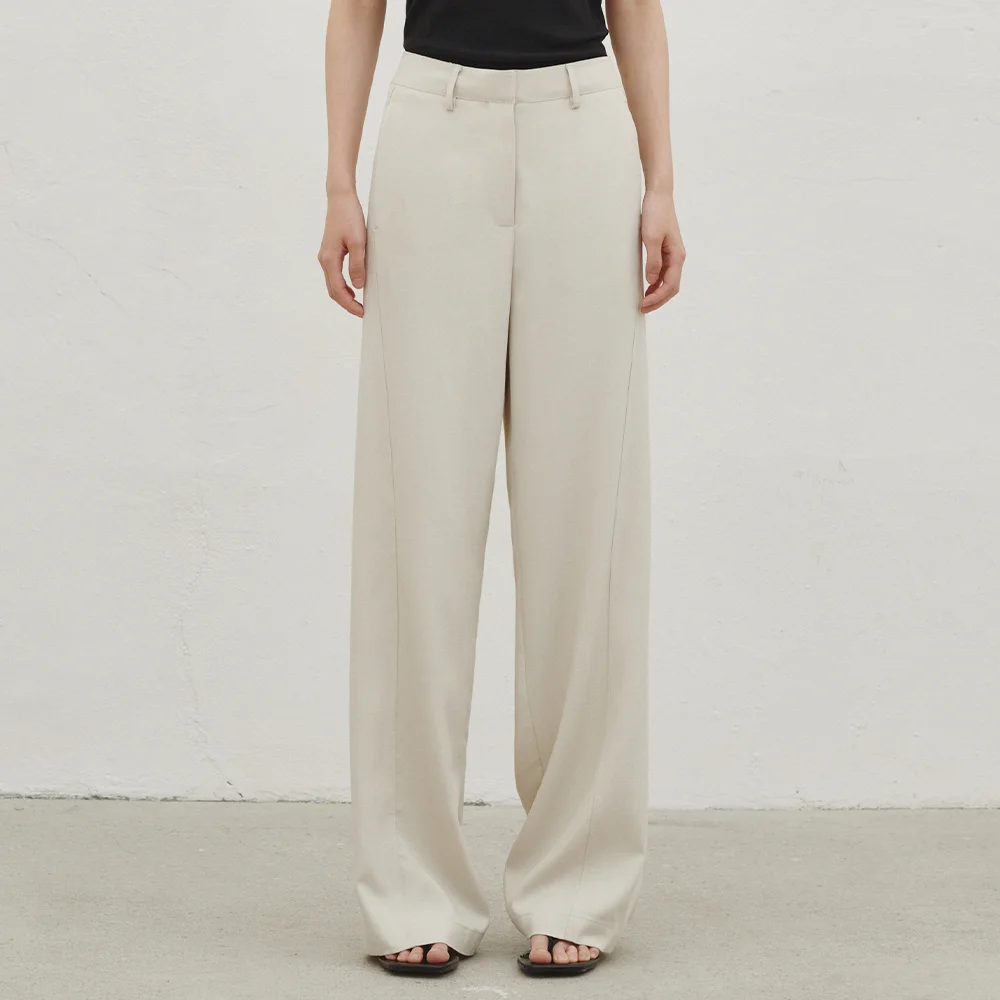 亞麻 寬版 弧形 褲子 - 象牙色 / Linen Wide Curved Pants - Ivory
